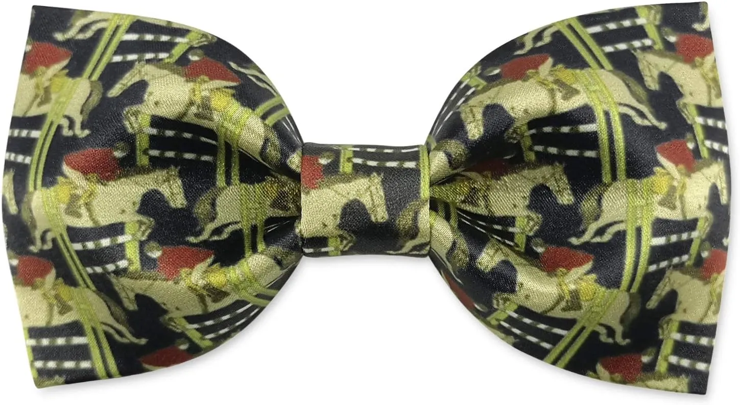 Men's 100% Satin Silk Racehorse Bow Ties Pre-tied Solid Horse Racing Bowtie