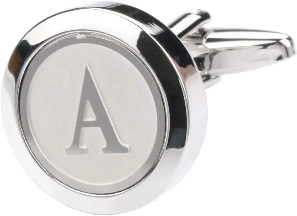 Mens Classic Stainless Steel Initial Cufflinks 26 Alphabet Initial Letter Cufflinks Business Wedding Shirts A-Z