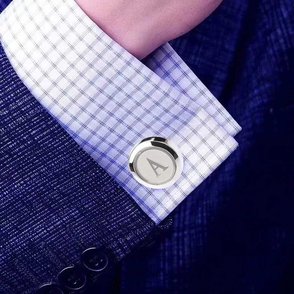 Mens Classic Stainless Steel Initial Cufflinks 26 Alphabet Initial Letter Cufflinks Business Wedding Shirts A-Z
