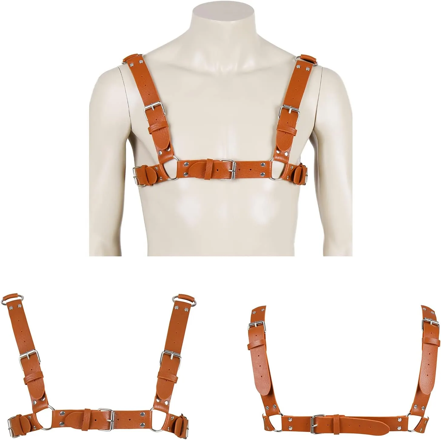 Men's Leather Body Harness Punk Chest Strap Harness Belt Adjustable Gothic Carnival Dance Costume Accessories