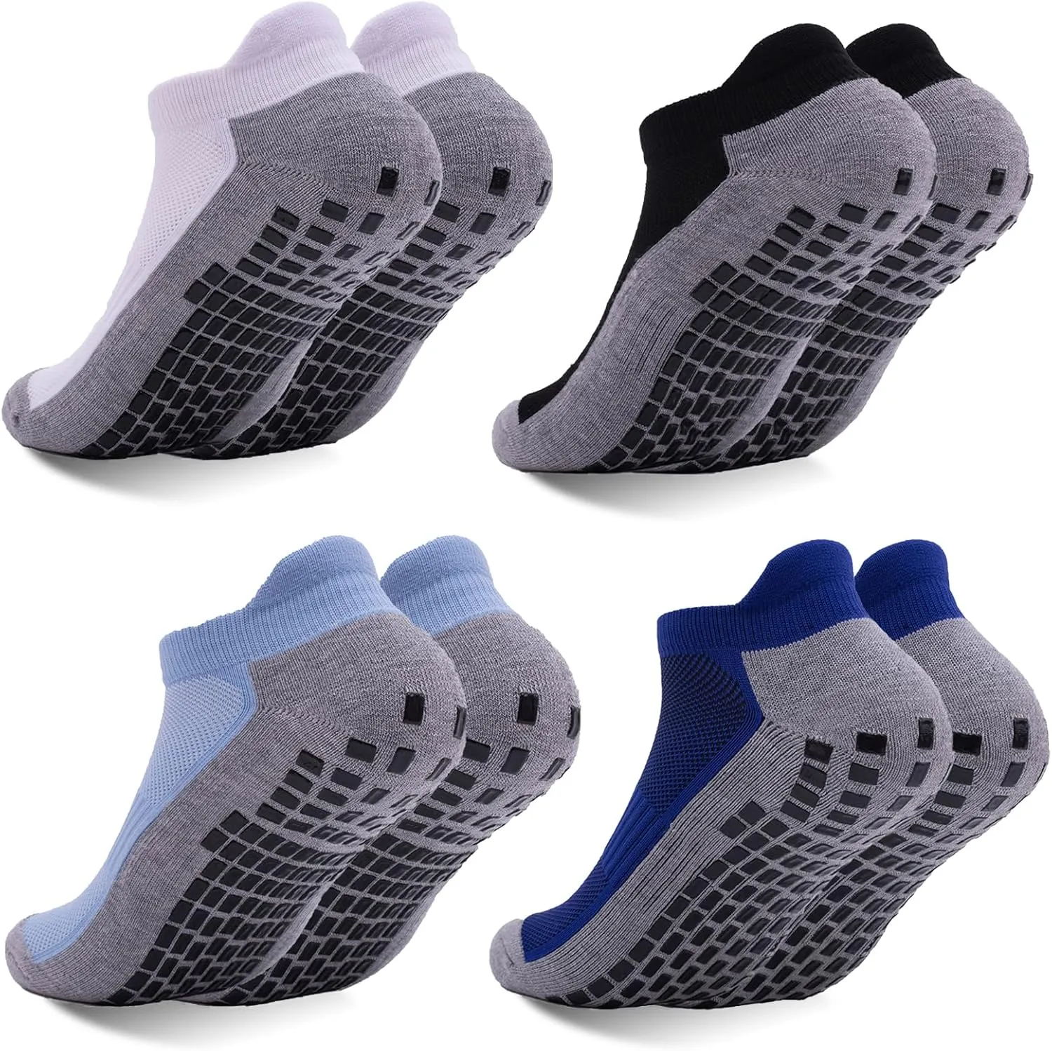Mens Non Slip Socks with Grips Yoga Pilates Anti Skid Athletic Ankle Gym Home Thick Cushioned Socks 4 Pairs