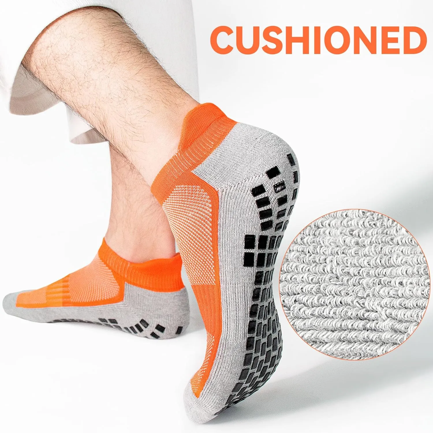 Mens Non Slip Socks with Grips Yoga Pilates Anti Skid Athletic Ankle Gym Home Thick Cushioned Socks 4 Pairs