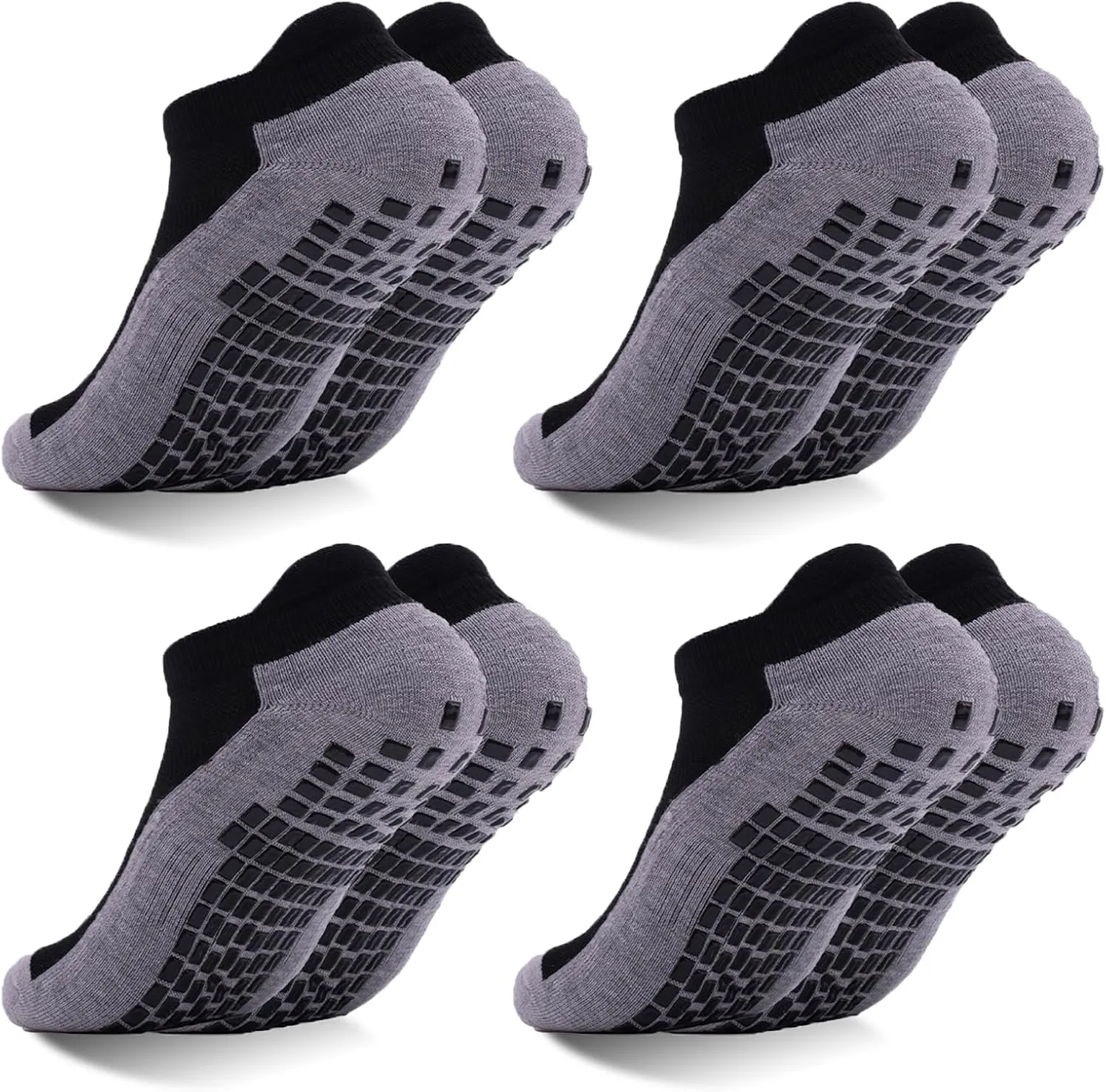 Mens Non Slip Socks with Grips Yoga Pilates Anti Skid Athletic Ankle Gym Home Thick Cushioned Socks 4 Pairs