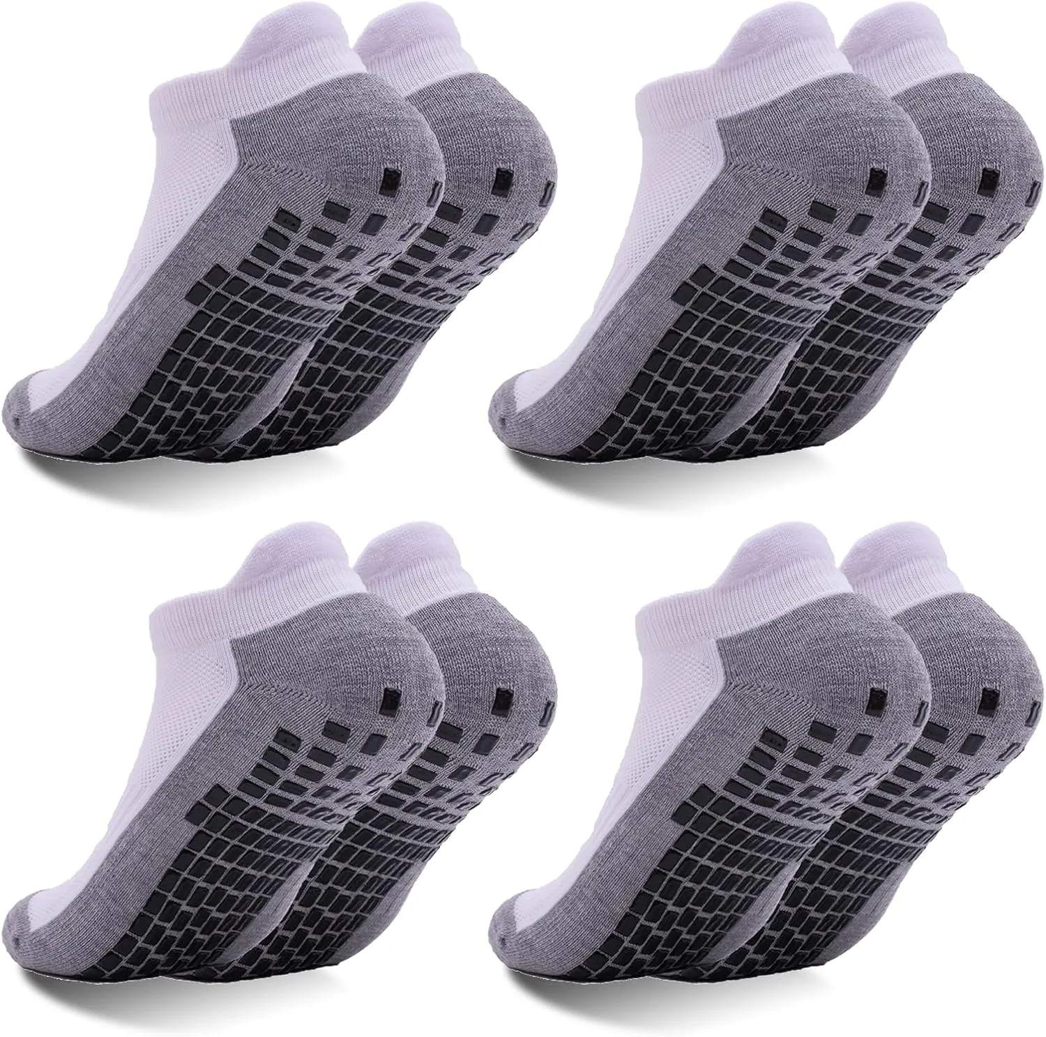 Mens Non Slip Socks with Grips Yoga Pilates Anti Skid Athletic Ankle Gym Home Thick Cushioned Socks 4 Pairs