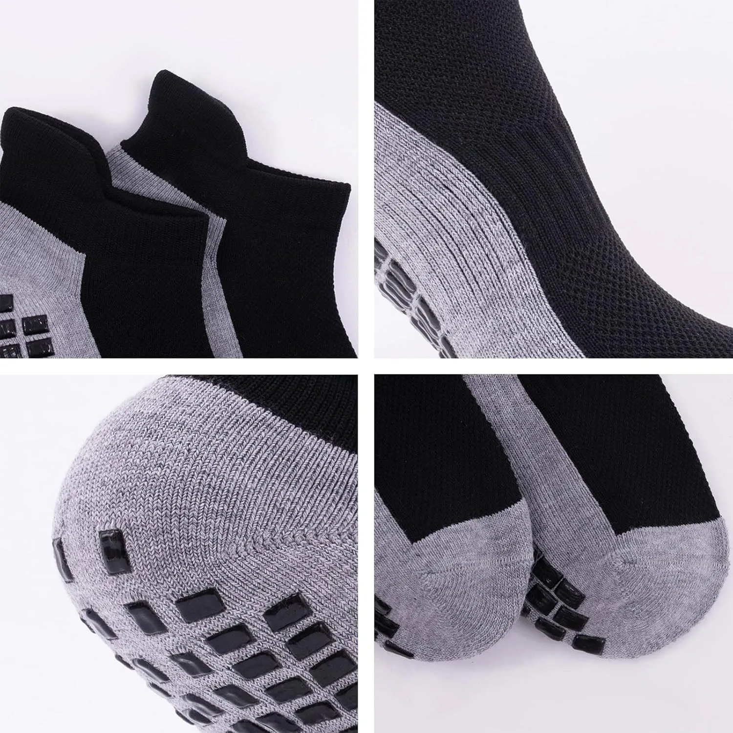 Mens Non Slip Socks with Grips Yoga Pilates Anti Skid Athletic Ankle Gym Home Thick Cushioned Socks 4 Pairs