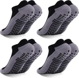 Mens Non Slip Socks with Grips Yoga Pilates Anti Skid Athletic Ankle Gym Home Thick Cushioned Socks 4 Pairs