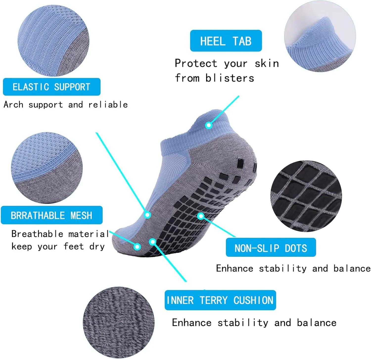 Mens Non Slip Socks with Grips Yoga Pilates Anti Skid Athletic Ankle Gym Home Thick Cushioned Socks 4 Pairs