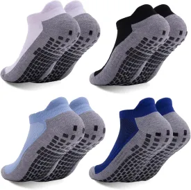 Mens Non Slip Socks with Grips Yoga Pilates Anti Skid Athletic Ankle Gym Home Thick Cushioned Socks 4 Pairs