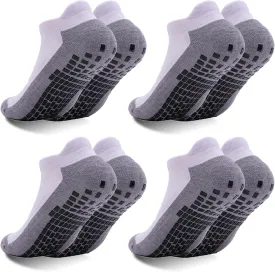Mens Non Slip Socks with Grips Yoga Pilates Anti Skid Athletic Ankle Gym Home Thick Cushioned Socks 4 Pairs