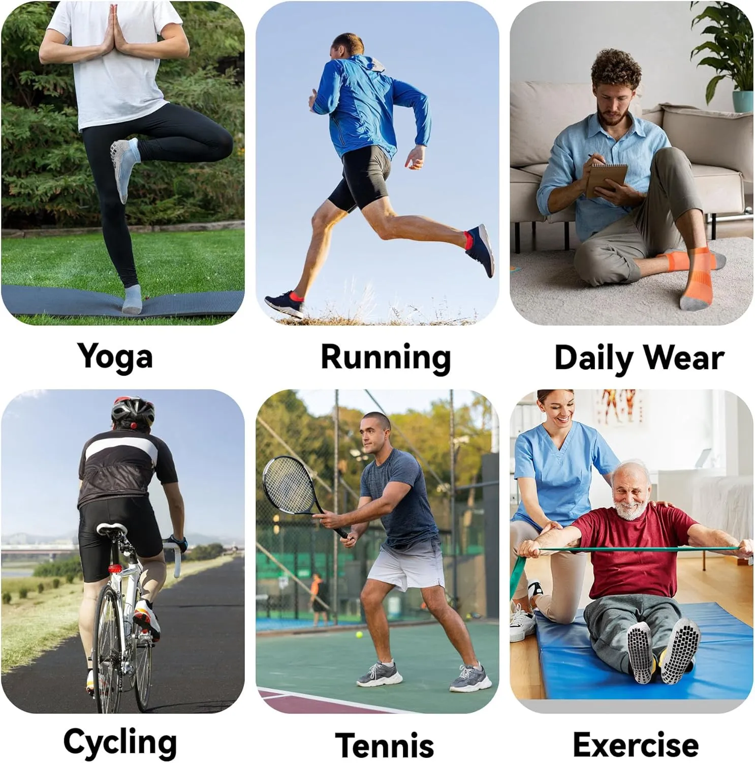 Mens Non Slip Socks with Grips Yoga Pilates Anti Skid Athletic Ankle Gym Home Thick Cushioned Socks 4 Pairs