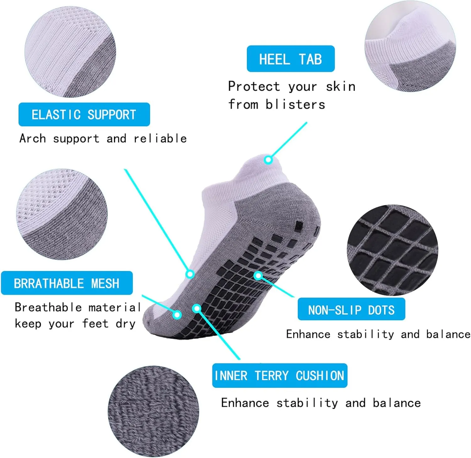 Mens Non Slip Socks with Grips Yoga Pilates Anti Skid Athletic Ankle Gym Home Thick Cushioned Socks 4 Pairs