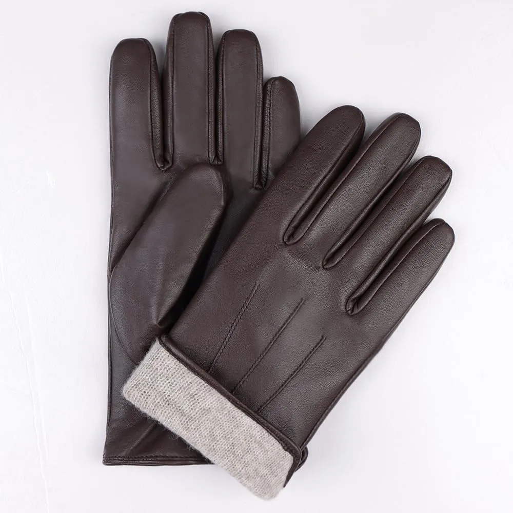 MGGMOKAY Mens Leather Gloves Lambskin Touch Screen Gloves Warm Cashmere Lined