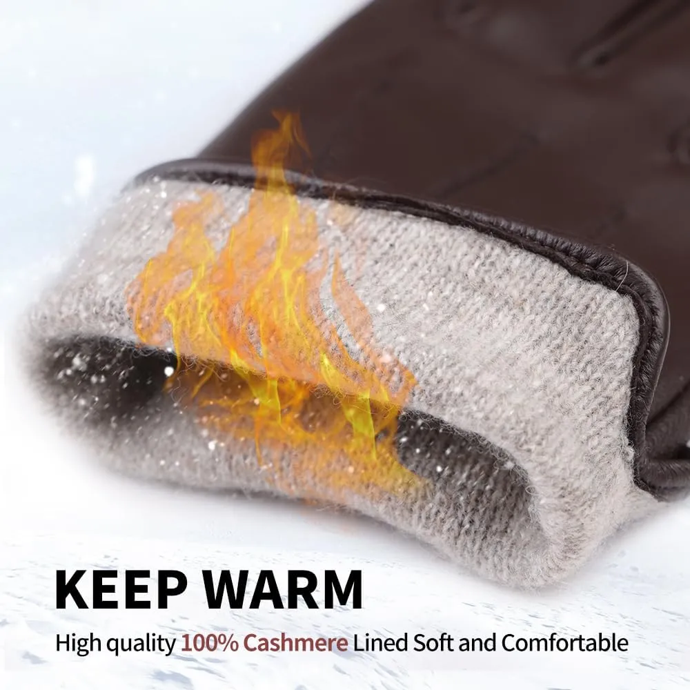 MGGMOKAY Mens Leather Gloves Lambskin Touch Screen Gloves Warm Cashmere Lined