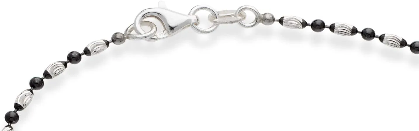 Miabella 925 Sterling Silver Diamond-Cut Oval and Round Bead Ball Chain Anklet Ankle Bracelet for Women, Made in Italy