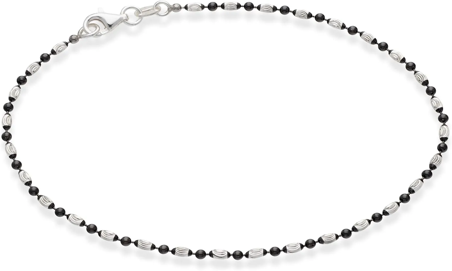 Miabella 925 Sterling Silver Diamond-Cut Oval and Round Bead Ball Chain Anklet Ankle Bracelet for Women, Made in Italy