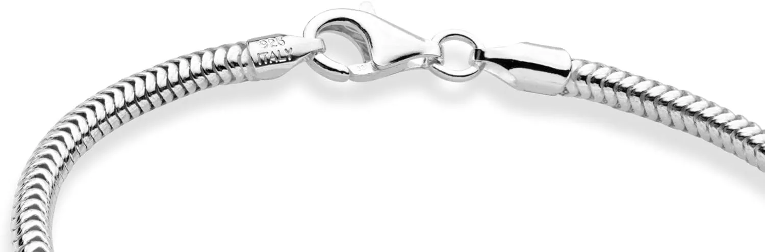 Miabella Italian 925 Sterling Silver Solid 3mm Snake Chain Bracelet for Women Men, Made in Italy