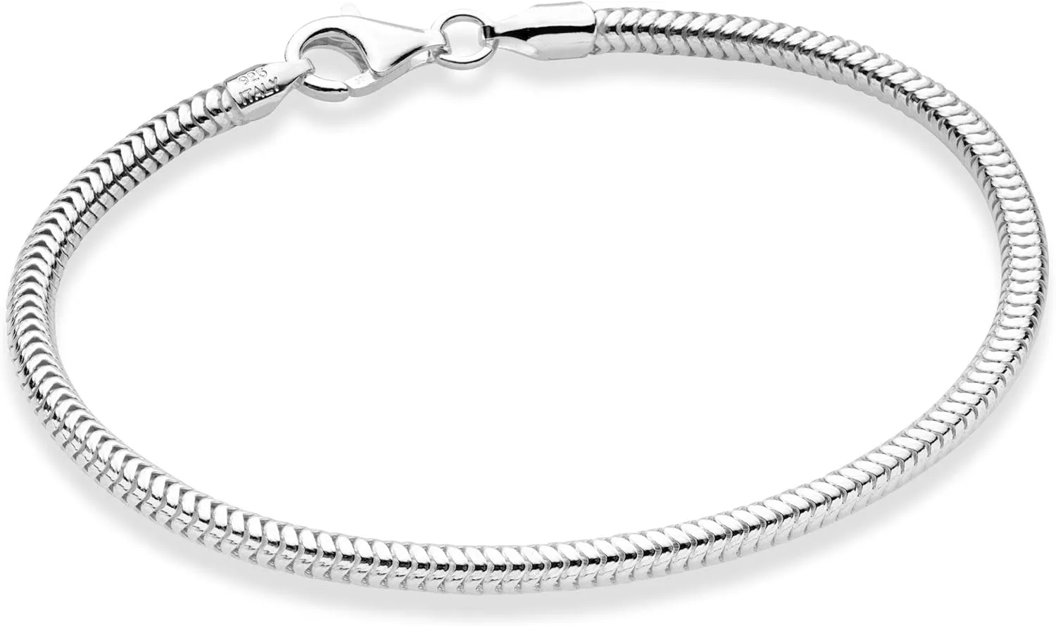 Miabella Italian 925 Sterling Silver Solid 3mm Snake Chain Bracelet for Women Men, Made in Italy