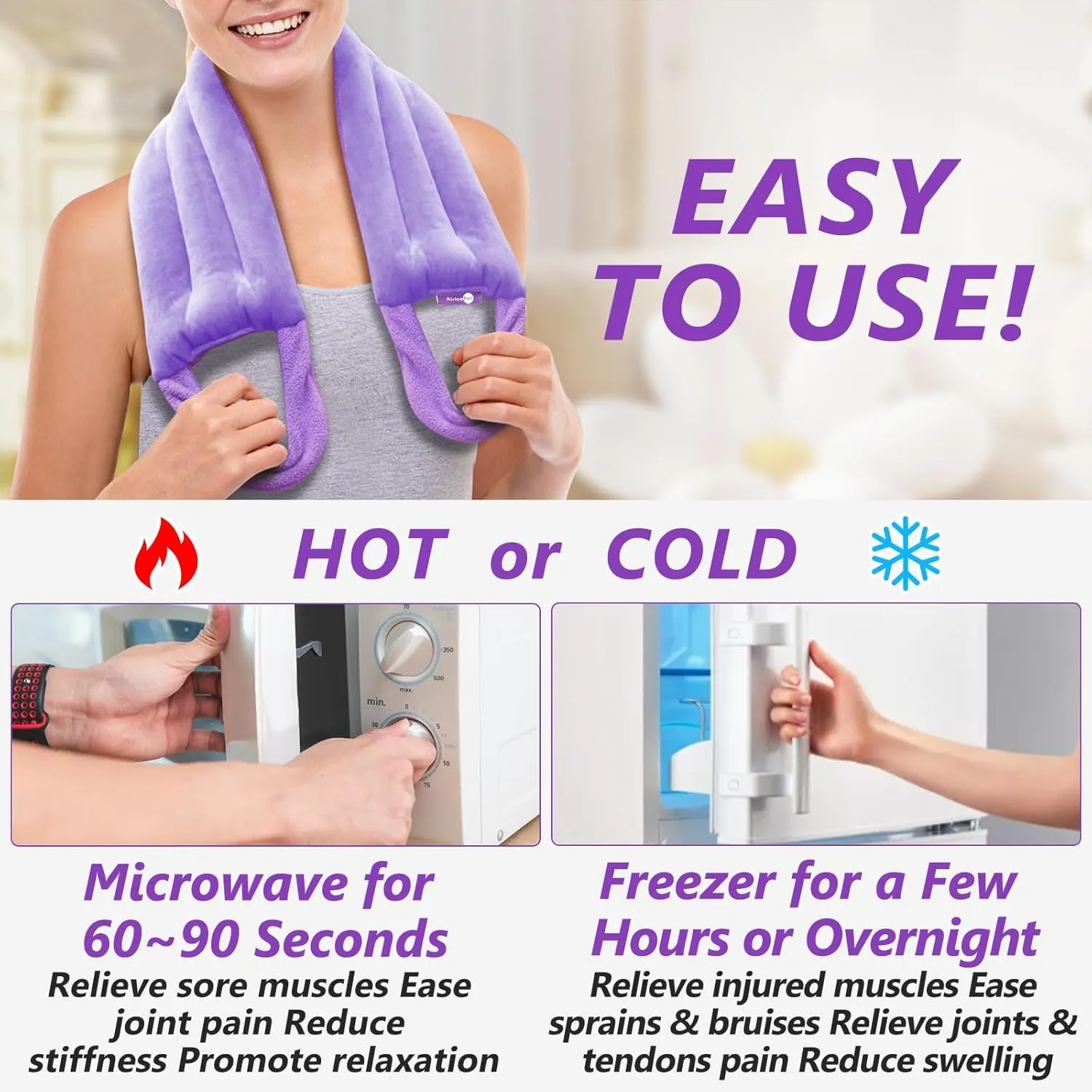 Microwave Heating pad for Neck and Shoulders Back 33 * 5" microwavable Moist Heat Pack Warm hot Compress Neck wrap Weighted Rice Bean Bag Reusable Herbal Nature Calming Portable