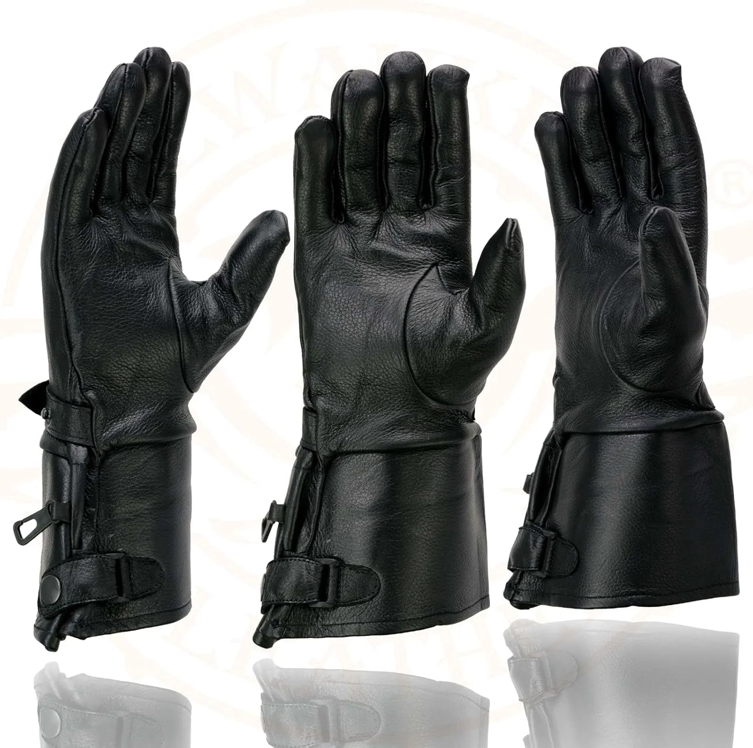 Milwaukee Leather Men's Gauntlet Motorcycle Hand Gloves-Black Leather Long Cuff Snap Closure Thermal Lined-SH264