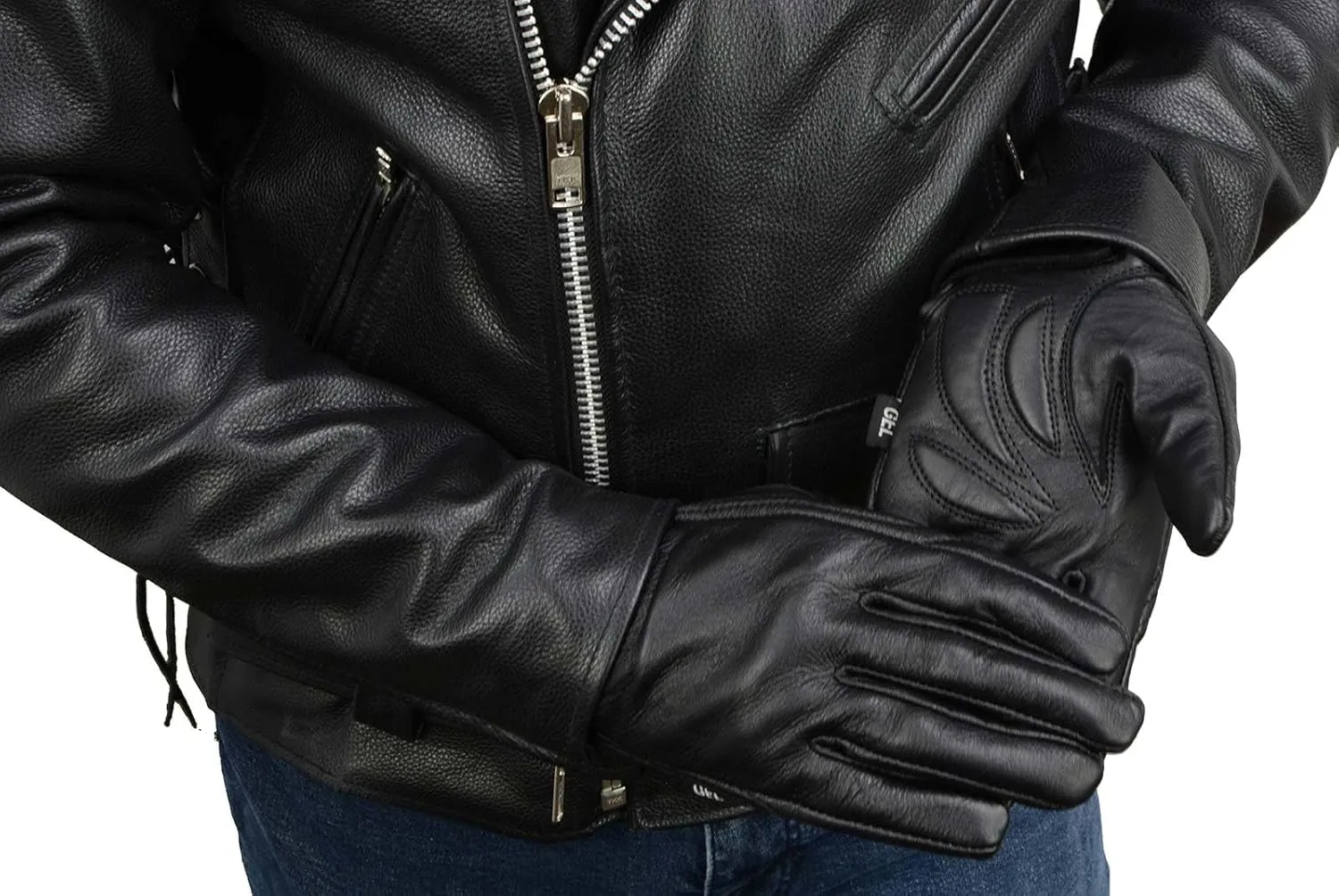 Milwaukee Leather MG7510 Men's Black Leather Gel Padded Palm Short Wrist Motorcycle Hand Gloves W/ Full Panel Cover
