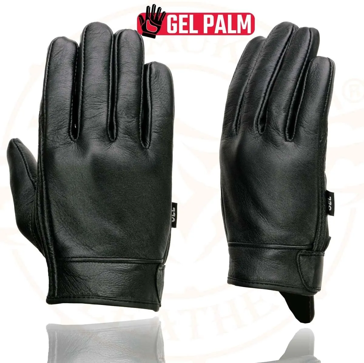 Milwaukee Leather MG7510 Men's Black Leather Gel Padded Palm Short Wrist Motorcycle Hand Gloves W/ Full Panel Cover