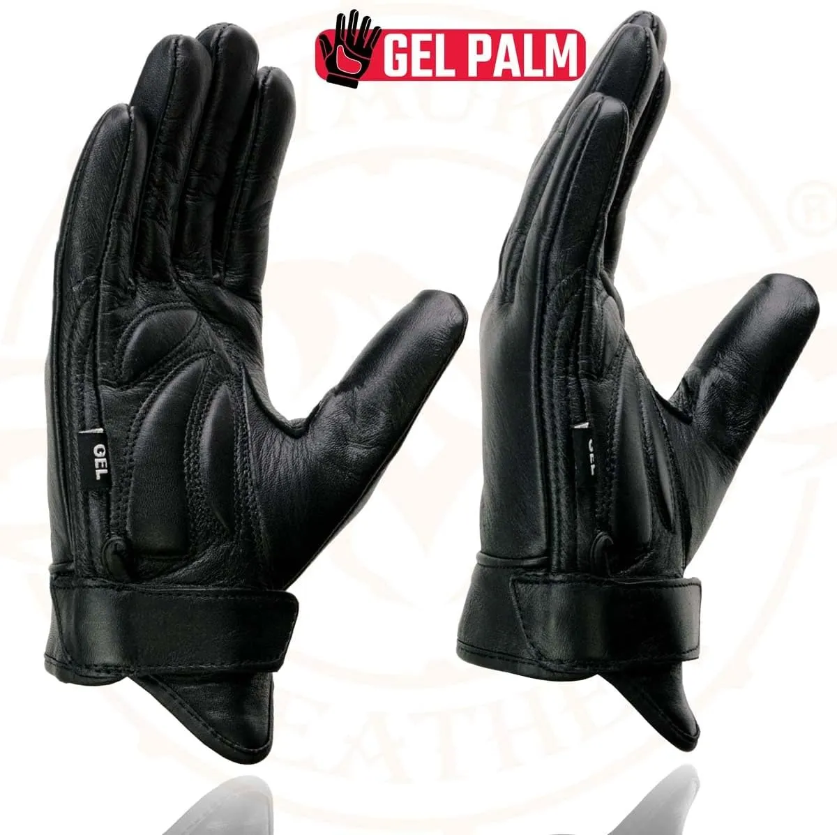 Milwaukee Leather MG7510 Men's Black Leather Gel Padded Palm Short Wrist Motorcycle Hand Gloves W/ Full Panel Cover