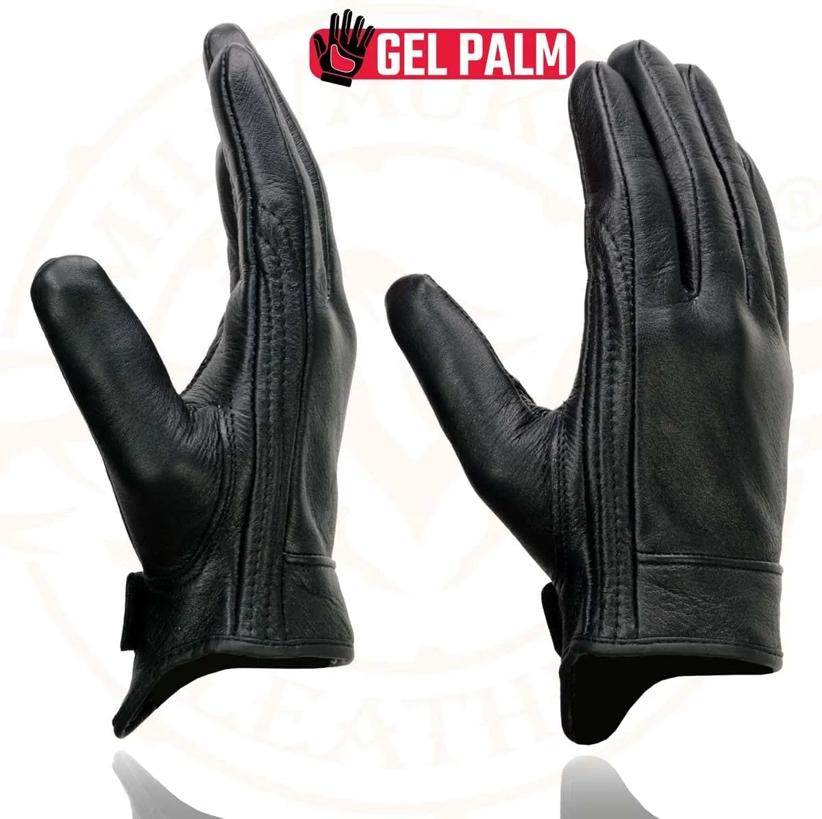 Milwaukee Leather MG7510 Men's Black Leather Gel Padded Palm Short Wrist Motorcycle Hand Gloves W/ Full Panel Cover