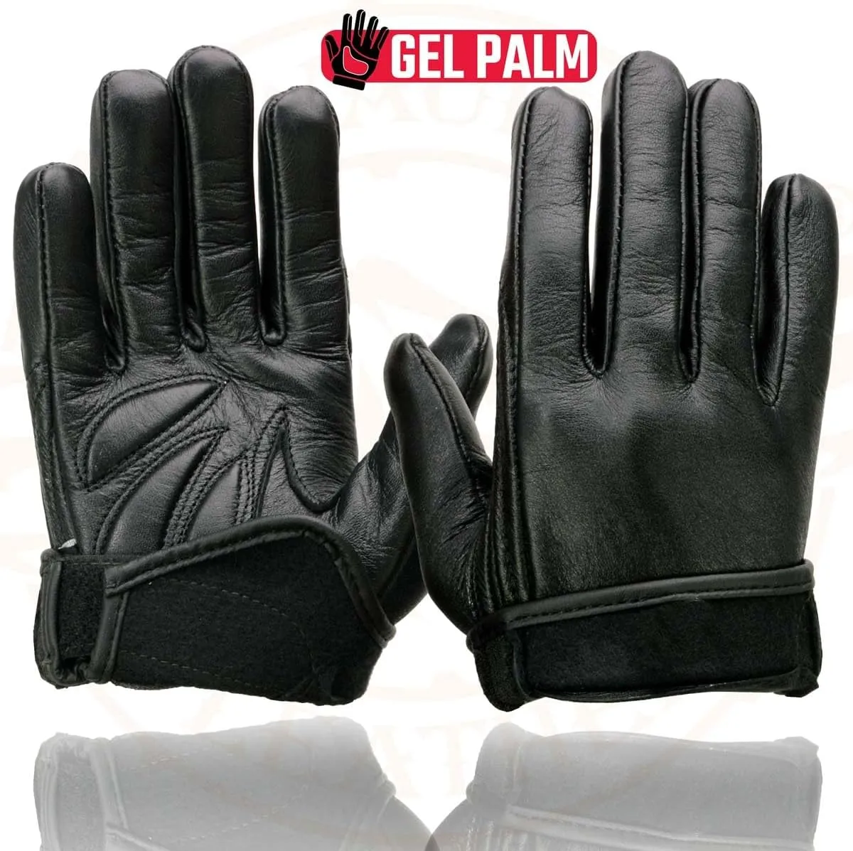 Milwaukee Leather MG7510 Men's Black Leather Gel Padded Palm Short Wrist Motorcycle Hand Gloves W/ Full Panel Cover