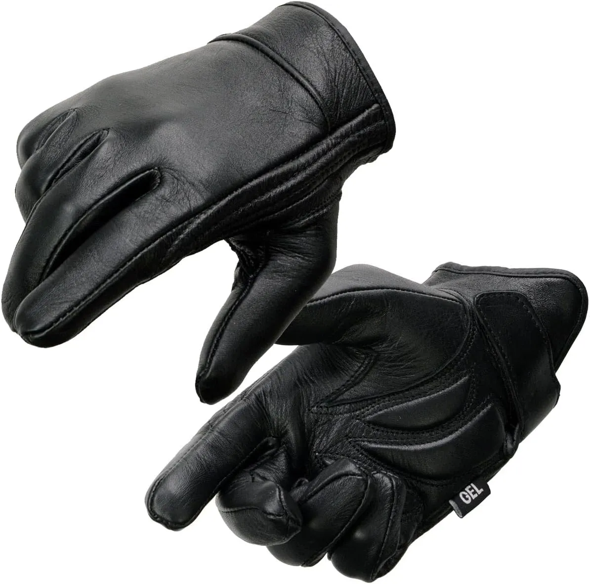 Milwaukee Leather MG7510 Men's Black Leather Gel Padded Palm Short Wrist Motorcycle Hand Gloves W/ Full Panel Cover