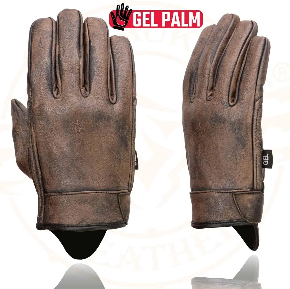 Milwaukee Leather MG7512 Men's Brown Leather Gel Padded Palm Short Wrist Motorcycle Hand Gloves W/ Full Panel Cover - X-Large