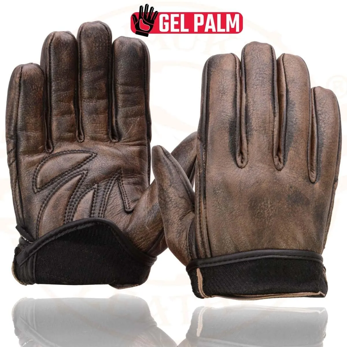 Milwaukee Leather MG7512 Men's Brown Leather Gel Padded Palm Short Wrist Motorcycle Hand Gloves W/ Full Panel Cover - X-Large