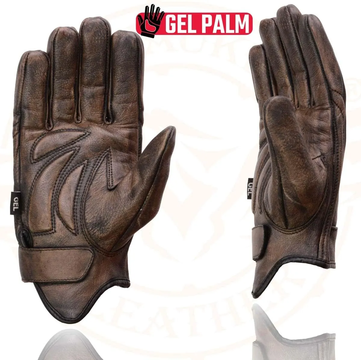 Milwaukee Leather MG7512 Men's Brown Leather Gel Padded Palm Short Wrist Motorcycle Hand Gloves W/ Full Panel Cover - X-Large