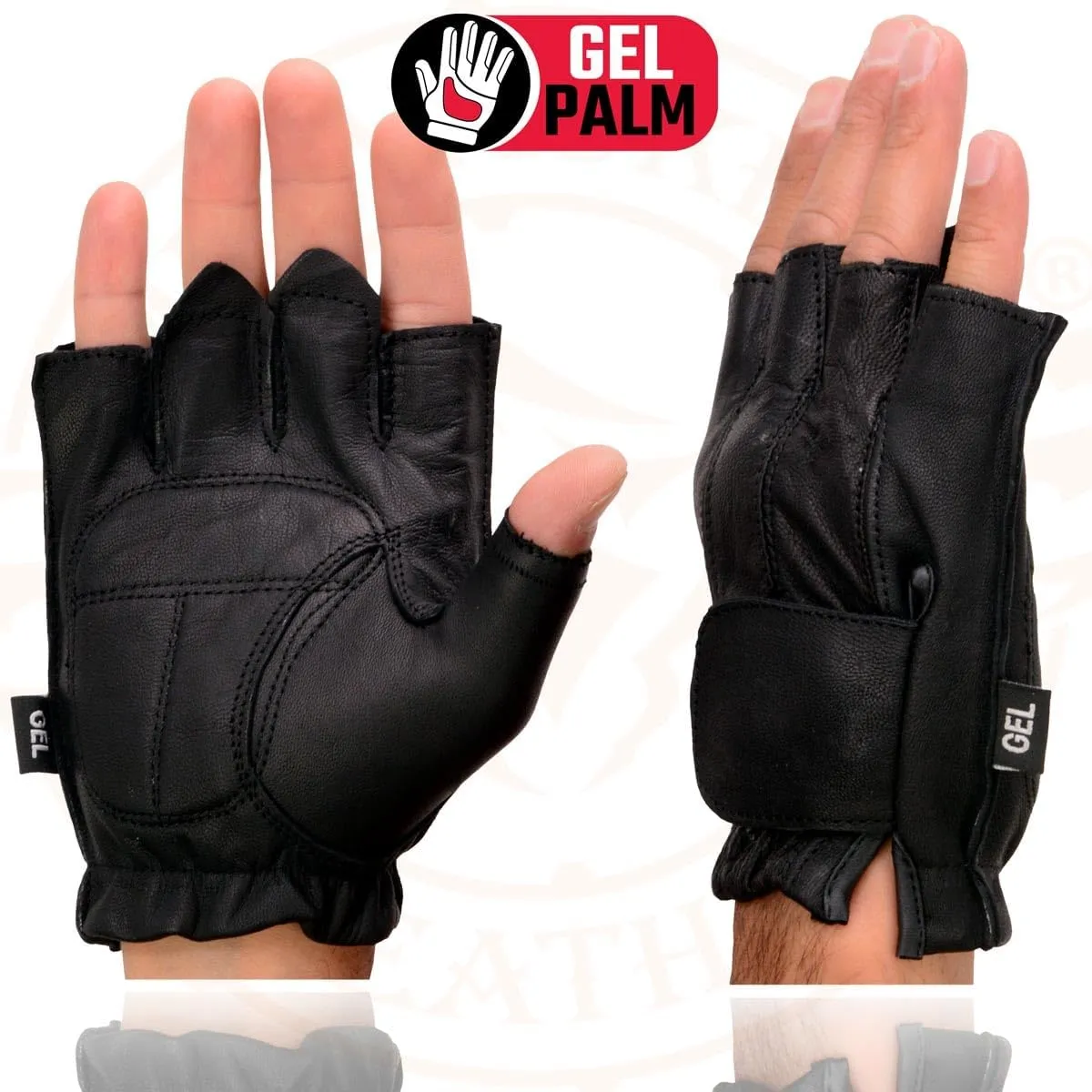 Milwaukee Leather SH442 Men's Black Leather Gel Padded Palm Fingerless Motorcycle Hand Gloves W/Soft Genuine Leather
