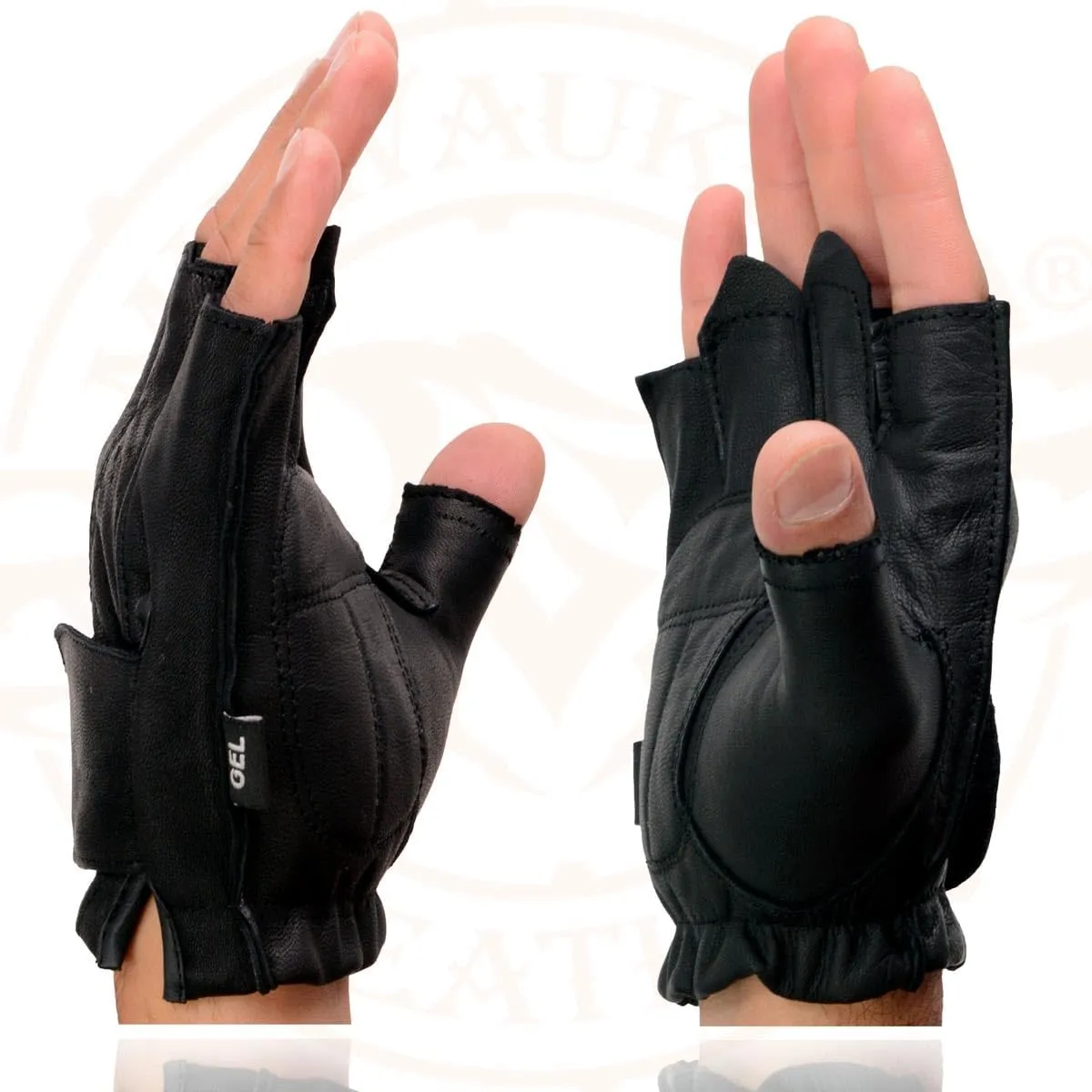 Milwaukee Leather SH442 Men's Black Leather Gel Padded Palm Fingerless Motorcycle Hand Gloves W/Soft Genuine Leather
