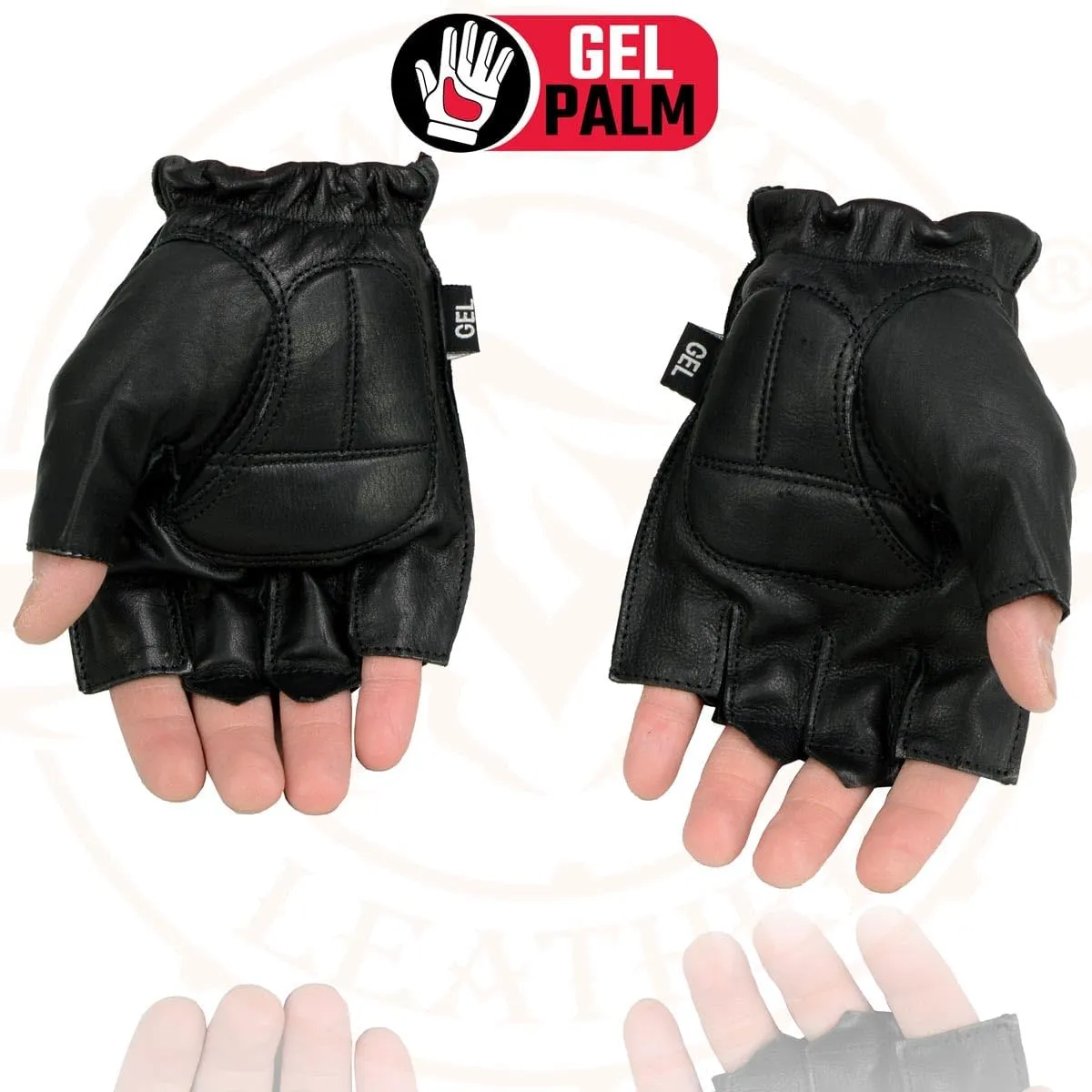 Milwaukee Leather SH442 Men's Black Leather Gel Padded Palm Fingerless Motorcycle Hand Gloves W/Soft Genuine Leather