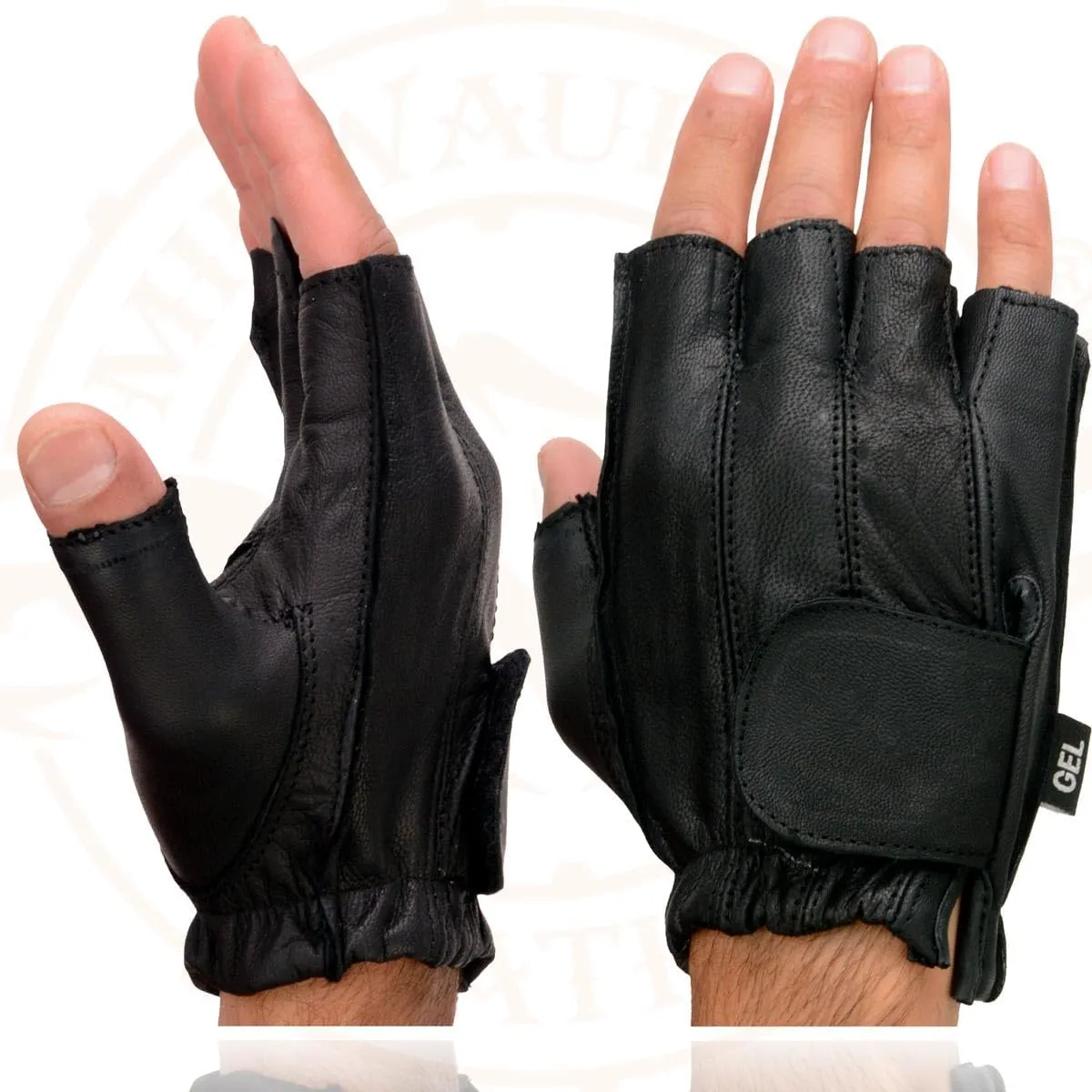 Milwaukee Leather SH442 Men's Black Leather Gel Padded Palm Fingerless Motorcycle Hand Gloves W/Soft Genuine Leather