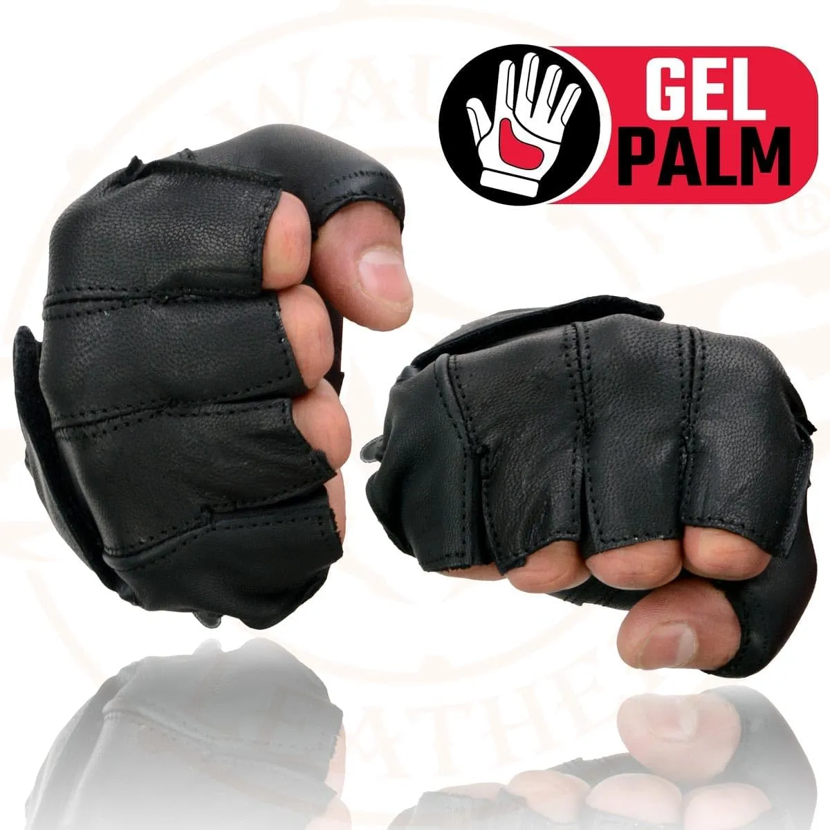 Milwaukee Leather SH442 Men's Black Leather Gel Padded Palm Fingerless Motorcycle Hand Gloves W/Soft Genuine Leather