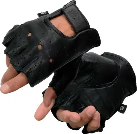 Milwaukee Leather SH851 Men's USA Deer Skin Leather Black Gel Padded Palm Fingerless Motorcycle Riders Gloves