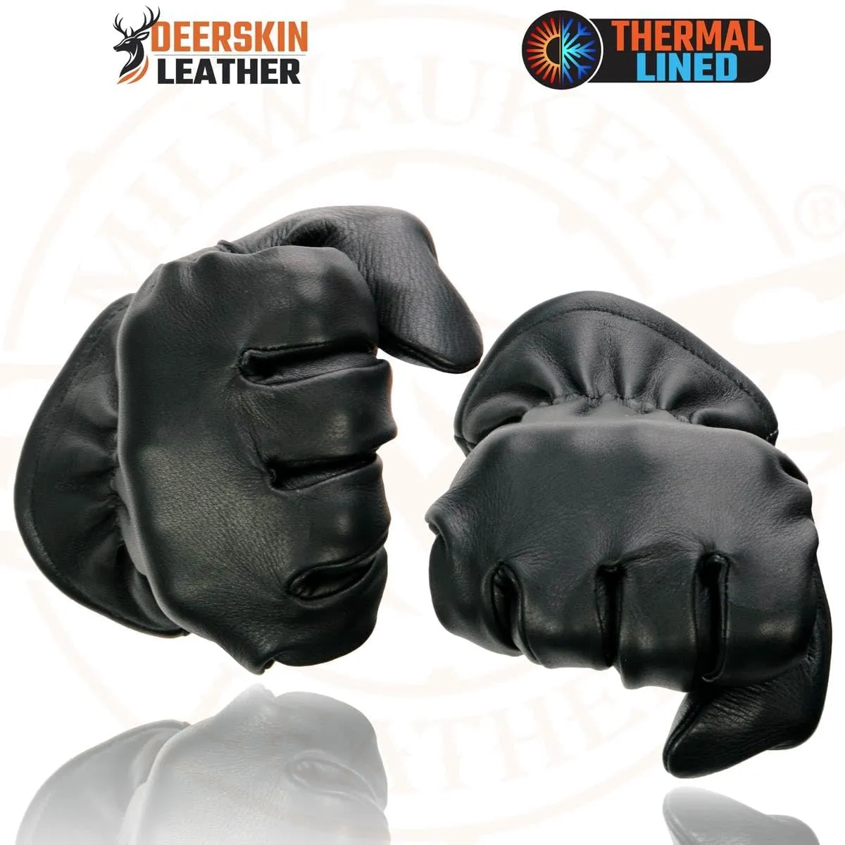 Milwaukee Leather SH858 Men's Thermal Lined USA Deerskin Black Leather Motorcycle Gloves w/Cinch Wrist Closure