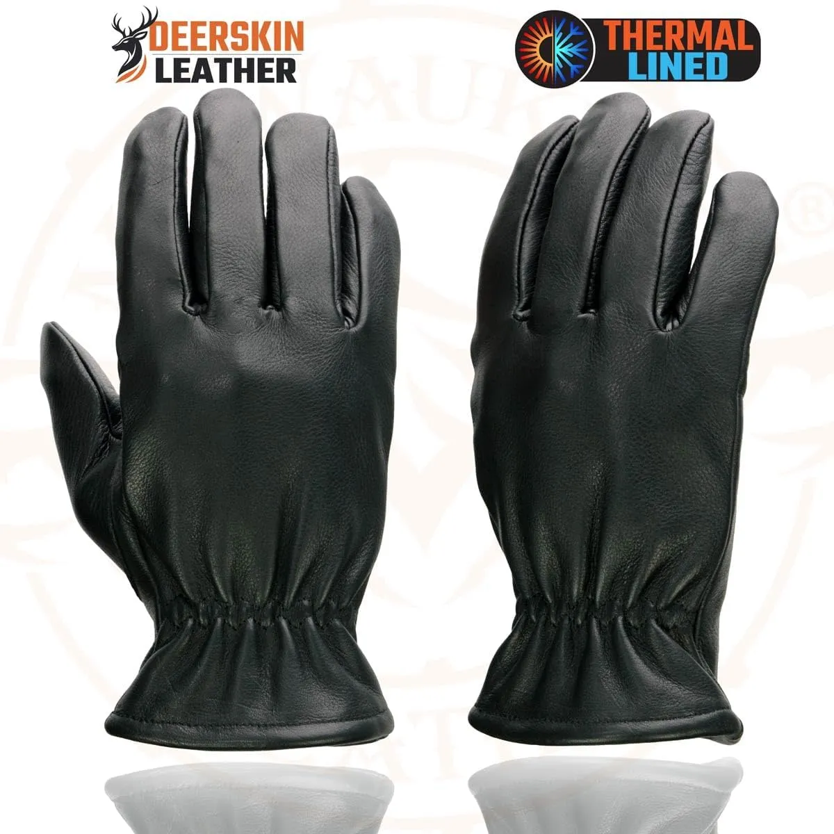 Milwaukee Leather SH858 Men's Thermal Lined USA Deerskin Black Leather Motorcycle Gloves w/Cinch Wrist Closure
