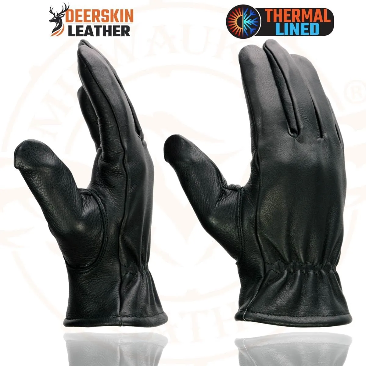 Milwaukee Leather SH858 Men's Thermal Lined USA Deerskin Black Leather Motorcycle Gloves w/Cinch Wrist Closure