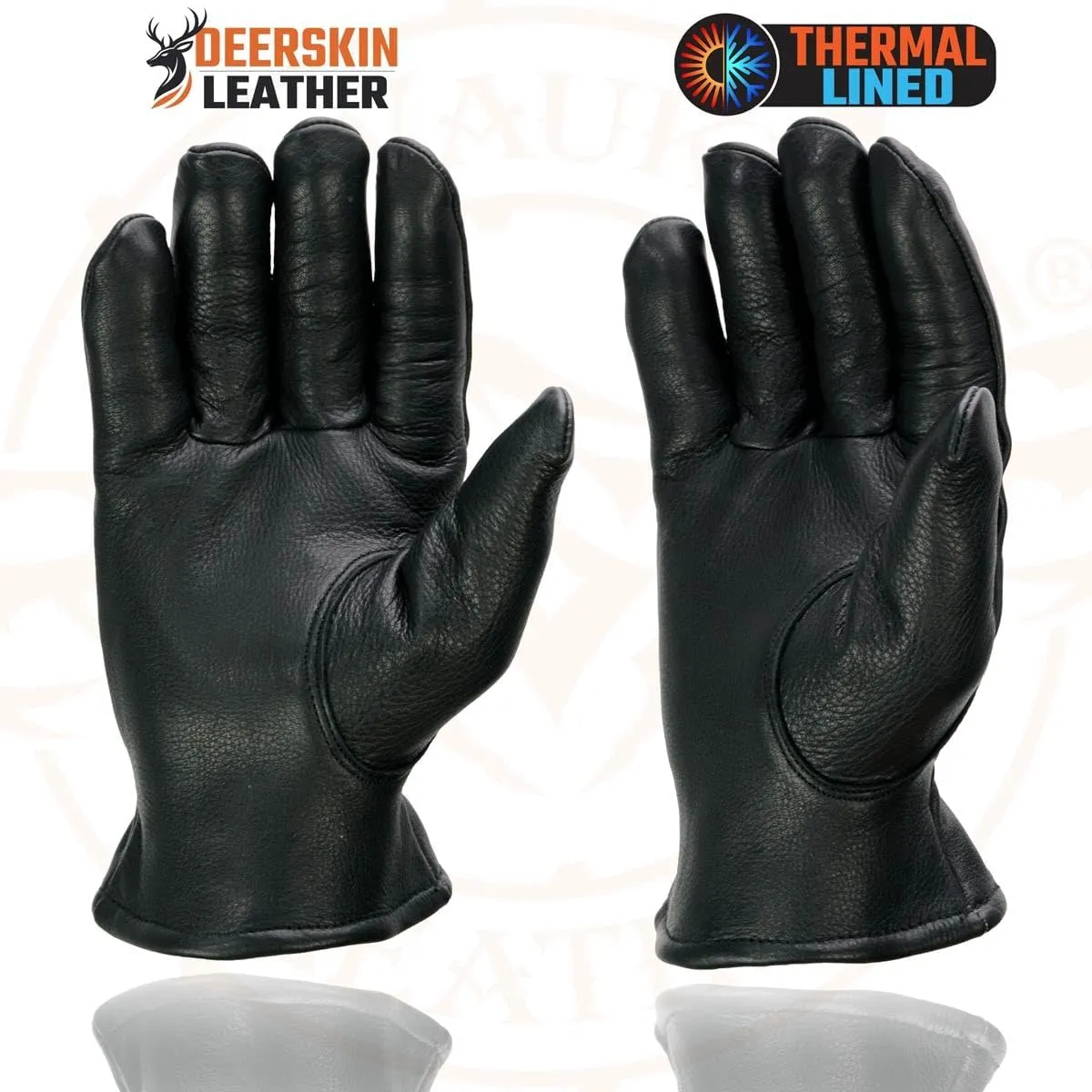 Milwaukee Leather SH858 Men's Thermal Lined USA Deerskin Black Leather Motorcycle Gloves w/Cinch Wrist Closure