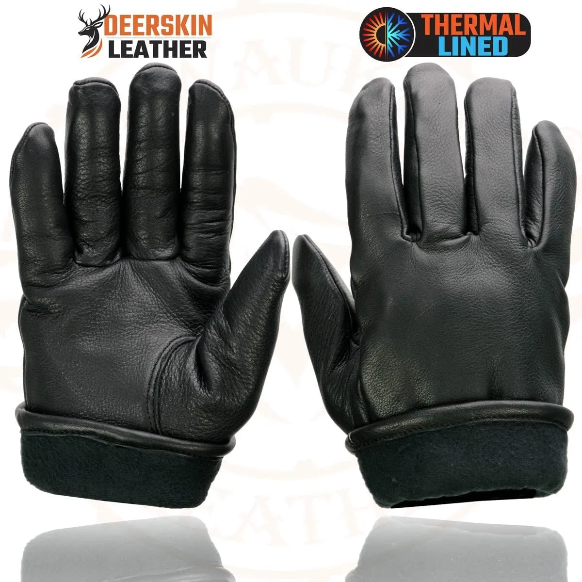 Milwaukee Leather SH858 Men's Thermal Lined USA Deerskin Black Leather Motorcycle Gloves w/Cinch Wrist Closure