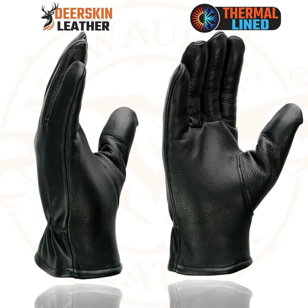 Milwaukee Leather SH858 Men's Thermal Lined USA Deerskin Black Leather Motorcycle Gloves w/Cinch Wrist Closure