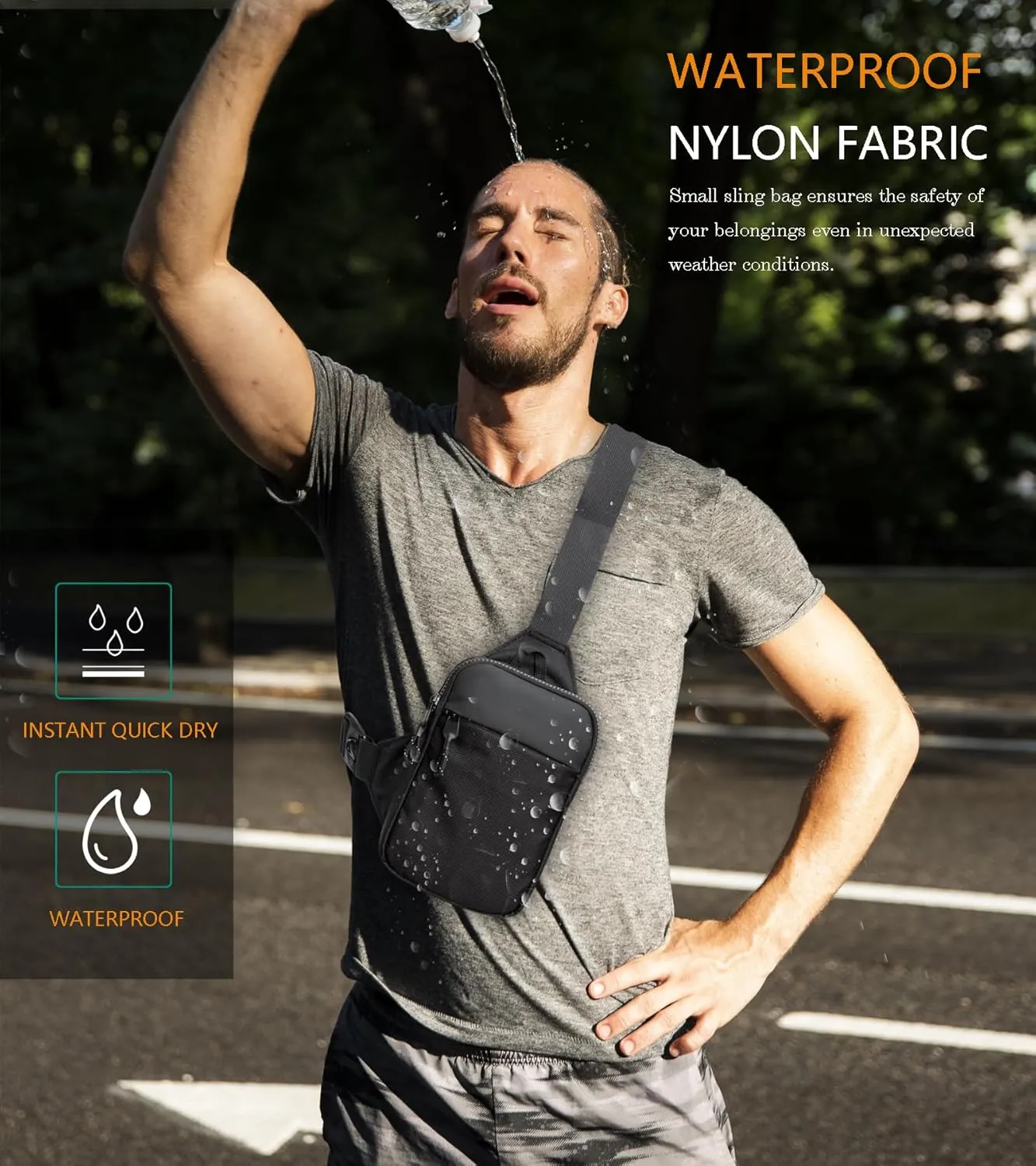 Mini Sling Bag for Men Women, Waterproof Utility Crossbody Backpack Chest Bag for Hiking Travel Sports Running