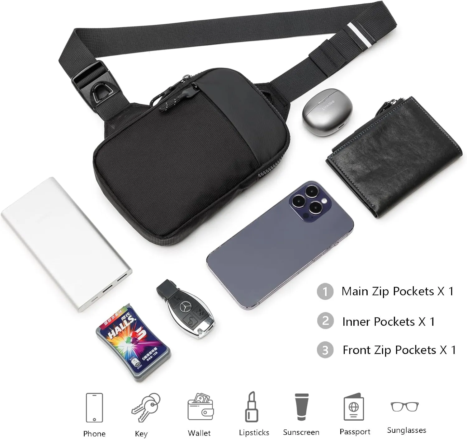 Mini Sling Bag for Men Women, Waterproof Utility Crossbody Backpack Chest Bag for Hiking Travel Sports Running