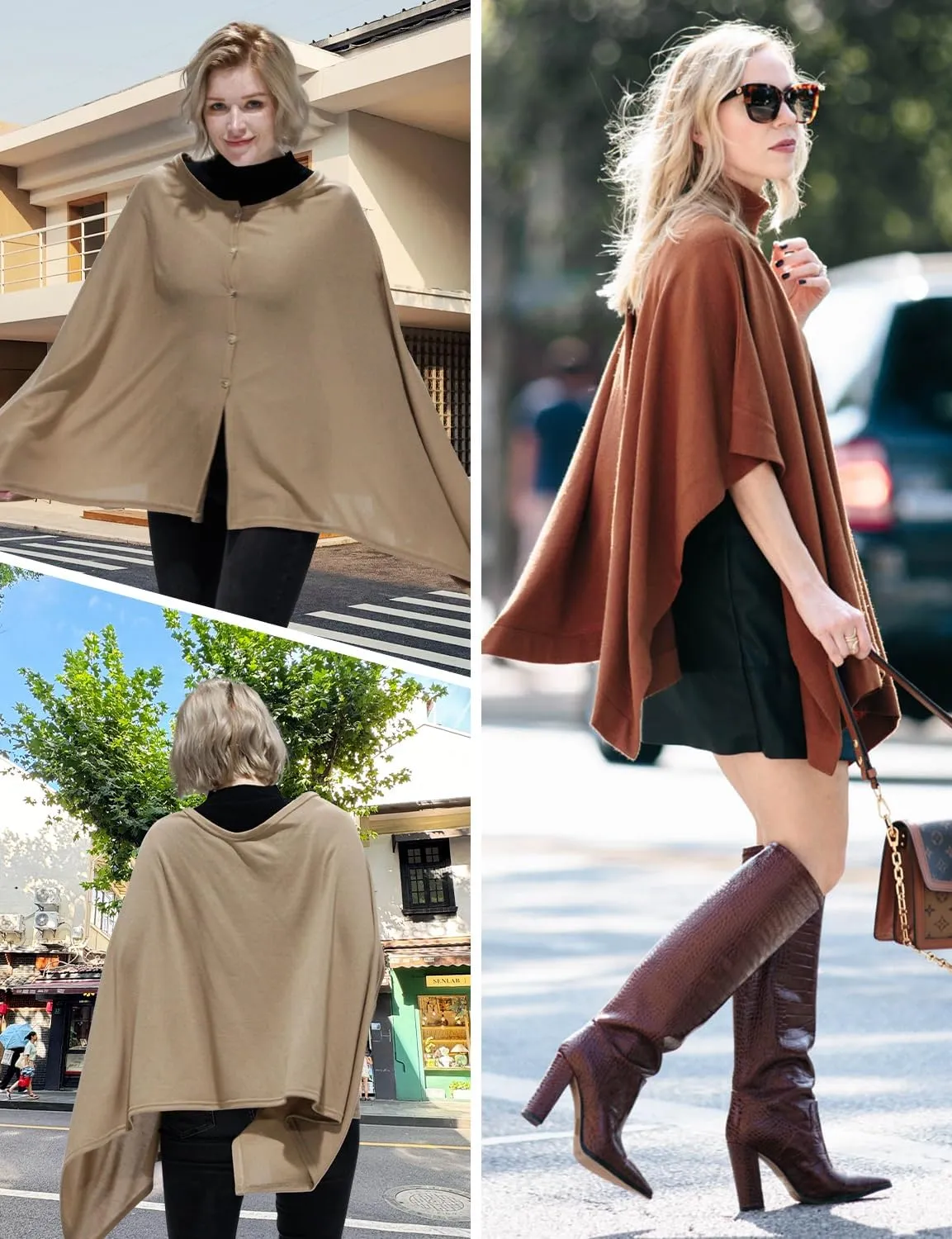 MissShorthair Women's Lightweight Knitted Scarf Poncho Sweater Cape Shawl Versatile Spring Summer Ponchos Wraps