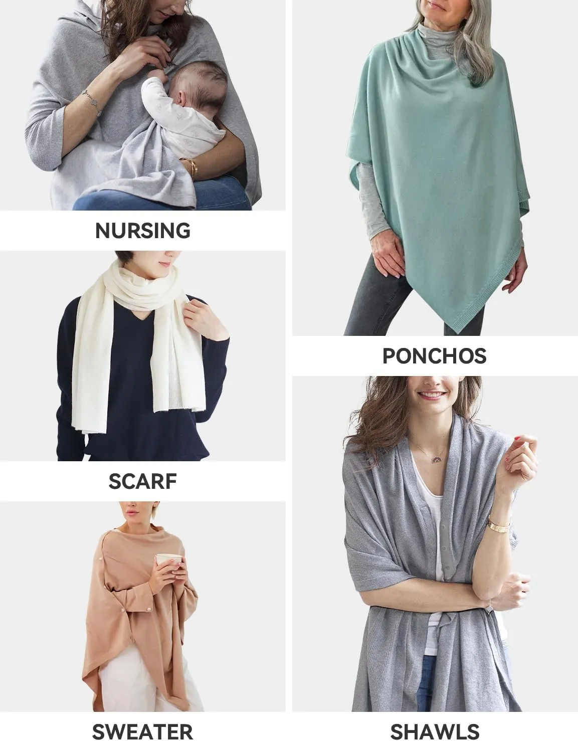 MissShorthair Women's Lightweight Knitted Scarf Poncho Sweater Cape Shawl Versatile Spring Summer Ponchos Wraps