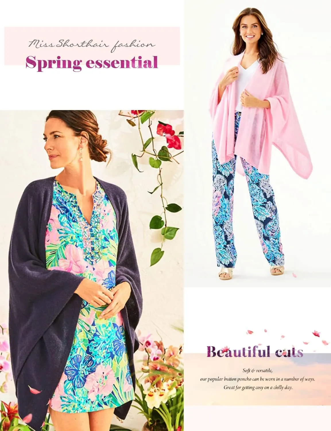 MissShorthair Women's Lightweight Knitted Scarf Poncho Sweater Cape Shawl Versatile Spring Summer Ponchos Wraps