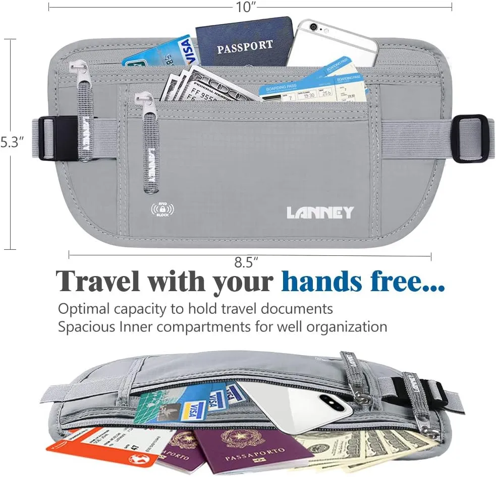 Money Belt for Travel Women and Men Slim Hidden Travel Wallet with RFID Blocking